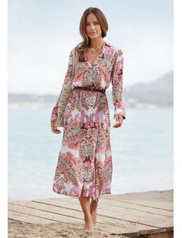 NU 20% KORTING: Jurk met overhemdkraag van gekreppte viscose, maxi-jurk met knoopsluiting, zomerjurk