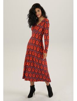 Midi-jurk met smok-inzetten en retro-print