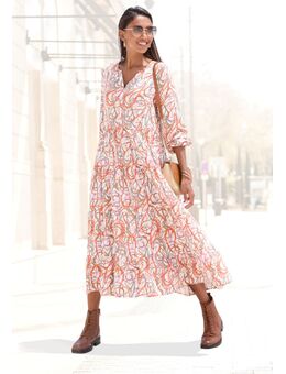 Maxi-jurk met all-over print en volants, lange mouwen, jurk met print, casual-chic