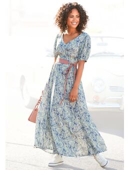 Maxi-jurk met delicate bloemenprint en v-hals, zomerjurk, strandjurk
