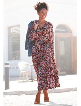 Maxi-jurk met bloemenprint en v-hals, zomerjurk