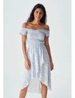 Midi-jurk FOLANA in ruimvallend model in wikkel-look en met bloemmotief