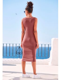NU 20% KORTING: Midi-jurk van geribde stof, nauwsluitende pasvorm, zomerjurk, basic