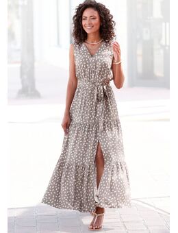 Maxi-jurk en all-over print, zomerjurk met split (Met een bindceintuur)