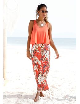 Maxi-jurk gelaagde look, bloemenprint, zomerjurk, strandjurk