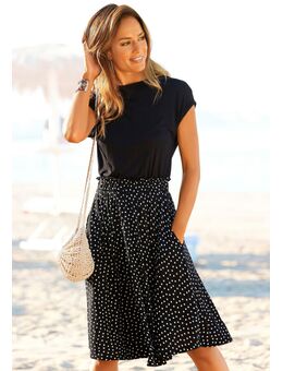 Jerseyjurk met paperbag stijl, tailleband en zakken, jurk met print, zomers, elegant
