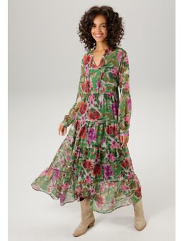 Maxi-jurk met kleurharmonieuze bloemenprint in batik-look (Met jersey onderjurk)