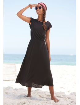 Midi-jurk van viscose-jersey, zomerjurk met korte mouwen, strandjurk, basis