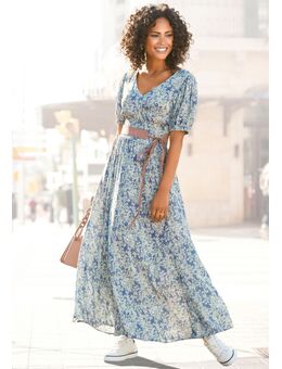 Maxi-jurk met delicate bloemenprint en v-hals, zomerjurk, strandjurk