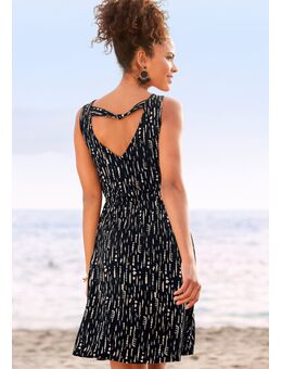 Gedessineerde jurk met sierband op de rug, korte zomerjurk met all-over print, strandjurk