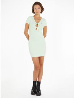 NU 20% KORTING: TOMMY JEANS Jerseyjurk TJW TIE GATHERING RIB DRESS