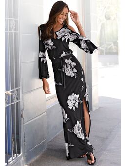 Maxi-jurk met bloemenprint en cut-outs bij de schouders, zomerjurk met split