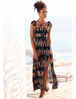 Maxi-jurk met strikbandjes met een all-over print, zomerjurk, strandjurk