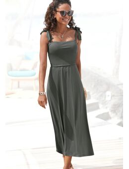 NU 20% KORTING: Midi-jurk met strikbandjes en split, zomerjurk, strandjurk, basic