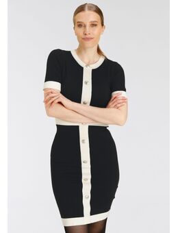 NU 20% KORTING: Gebreide jurk met korte mouwen en sierknoopsluiting in franse stijl - nieuw merk!