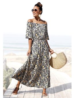 NU 20% KORTING: Maxi-jurk met bloemenprint en carmen halslijn, zomerjurk, strandjurk