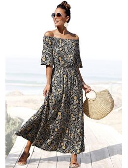 Maxi-jurk met bloemenprint en carmen halslijn, zomerjurk, strandjurk