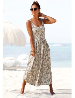 Midi-jurk met bloemenprint, luchtige zomerjurk, strandjurk