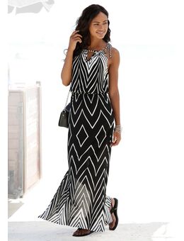 Maxi-jurk in zwart-wit design met split, zomerjurk, strandjurk