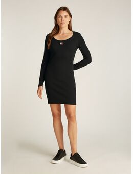 Tommy Jeans Curve Jerseyjurk TJW BADGE RIB BODYCON DRESS EXT in grote maten, ribstof, bodycon