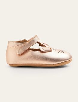 Leather Pram shoes Rose Gold Bunny Baby , Rose Gold Bunny