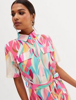 Multicoloured Swirl Belted Midi Shirt Dress New Look