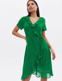 Green Frill Wrap Dress New Look