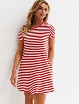 Red Stripe Mini T-Shirt Dress New Look