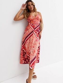 Pink Scarf Print Satin Strappy Midi Dress New Look