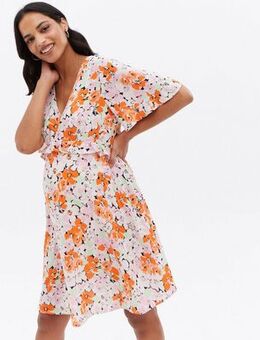 Maternity Orange Floral Frill Mini Nursing Dress