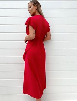 Red Frill Midi Wrap Dress New Look