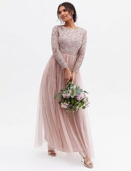 Pink Sequin Long Sleeve Maxi Dress New Look