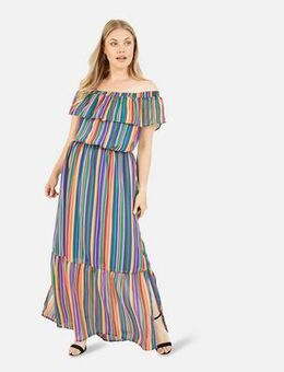Curves Multicoloured Stripe Bardot Maxi Dress New Look