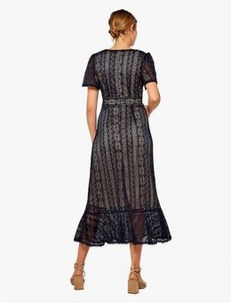 Navy Lace Tiered Midi Dress New Look