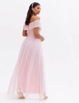 Deluxe Pink Sequin Bardot Maxi Dress New Look