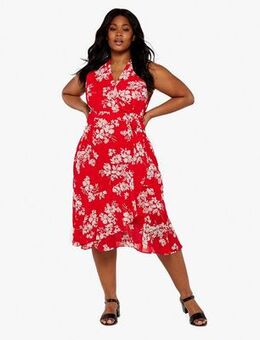Curves Red Floral Midi Wrap Dress New Look