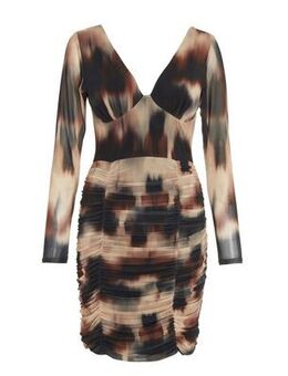 Brown Tie Dye Ruched Mesh Mini Bodycon Dress New Look