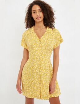 Yellow Floral Mini Shirt Dress New Look