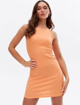 Orange Ribbed Mini Bodycon Dress