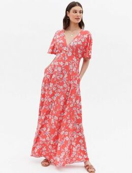 Coral Floral Tie Back Maxi Dress New Look