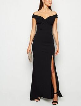 Black Bardot Side Split Maxi Dress New Look