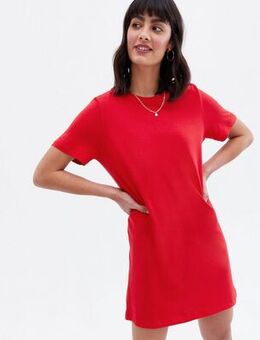 Red Short Sleeve T-Shirt Dress New Look