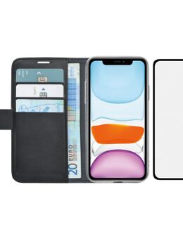 Wallet Apple iPhone 11 Book Case Zwart + Case Friendly Screenprotector Glas